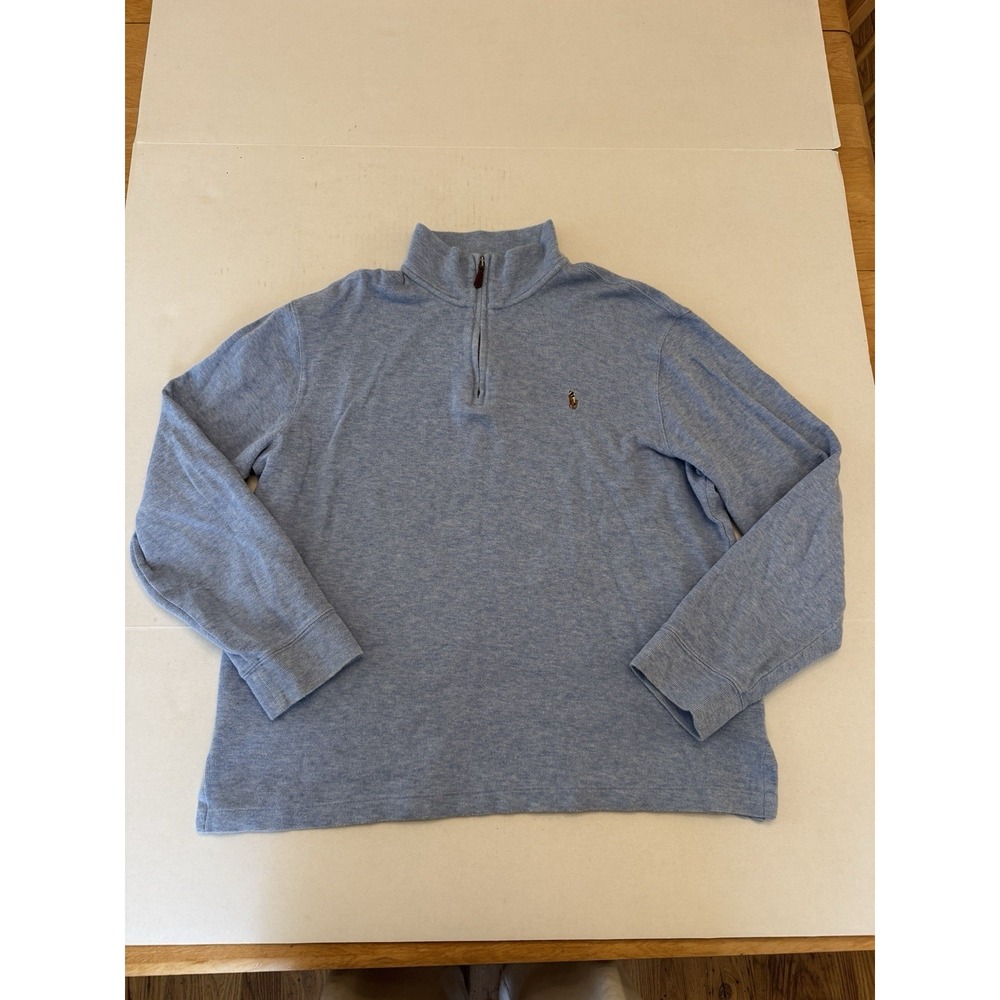 Polo Ralph Lauren Sweater Pullover Mens M Blue 1/4‎ Zip Estate Rib Knit Cotton
